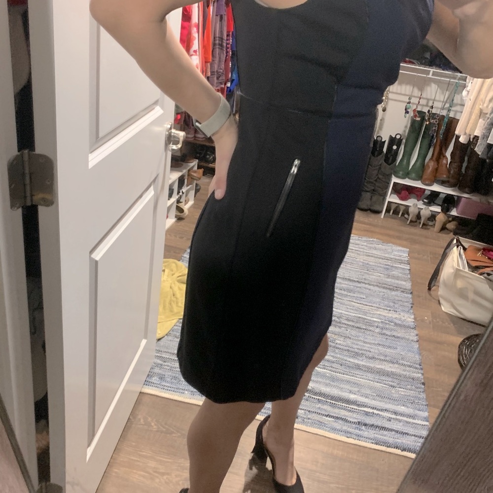 Hawthorn Black and Blue Fitted Dress, Size L, EUC